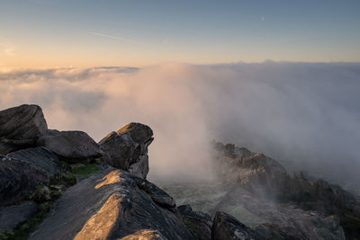 Scenic view of mountain against sky during sunset