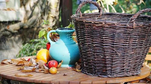 Close-up of wicker basket