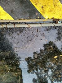 Reflection of sky in puddle