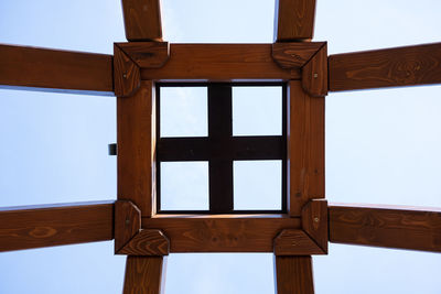 Low angle view of built structure against clear blue sky