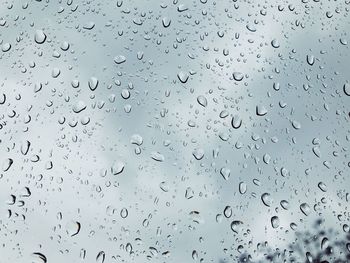 Full frame shot of raindrops on glass window