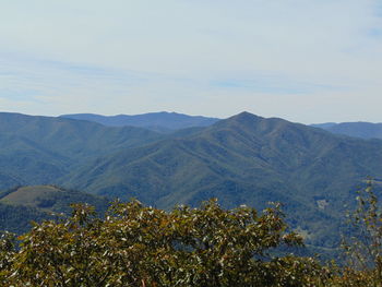 Scenic view of tree mountains against sky