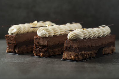 Close-up of desserts on table