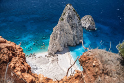 High angle view of rocks on beach