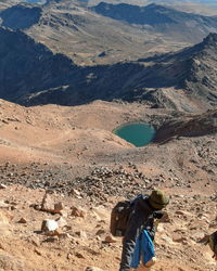 High angle view of hiker on mountain