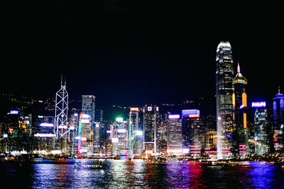 Illuminated buildings against sky at night