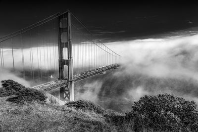 The majestic golden gate bridge in black and white