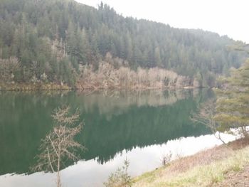 Scenic view of lake with mountains in background