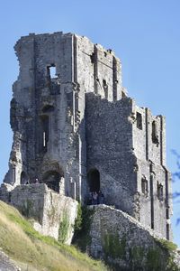 Low angle view of old building against clear sky