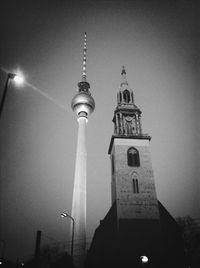 Low angle view of communications tower