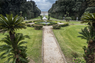 The beautiful garden of the reggia of caserta with many fountains