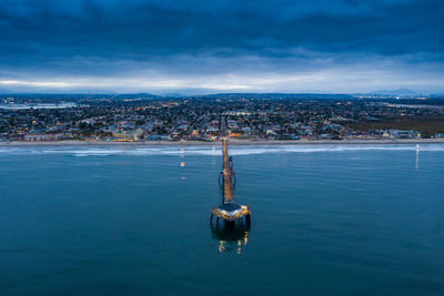 Birdseye view of imperial beach pier at dusk. san diego, california