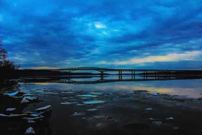 Bridge over river against cloudy sky