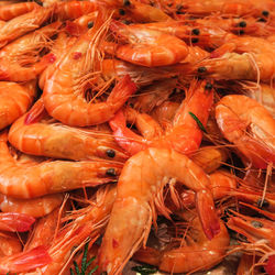 Full frame shot of prawns for sale at market