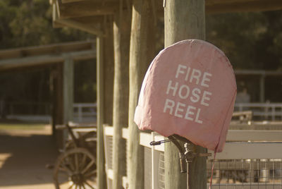 Close-up of information sign