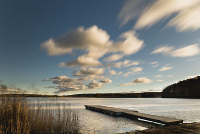 Scenic view of lake against sky during sunset