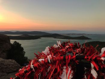 Scenic view of sea against orange sky