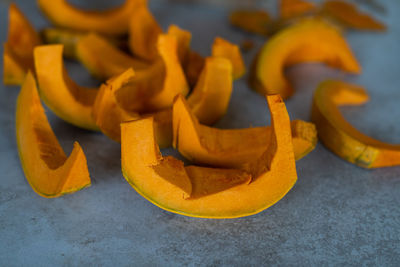 High angle view of orange on table