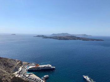 High angle view of sea against clear sky