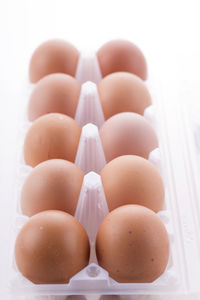 Close-up of eggs over white background