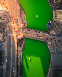 High angle view of boats in water