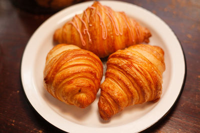 High angle view of bread in plate on table