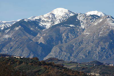 Scenic view of snowcapped mountains against sky