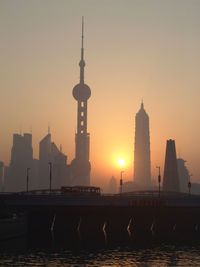 View of buildings against sky during sunset