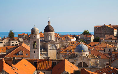 Distant building of the treasury-cathedral inside the old town of dubrovnik, croatia.