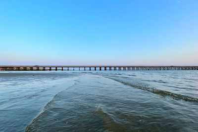 Scenic view of sea against clear blue sky