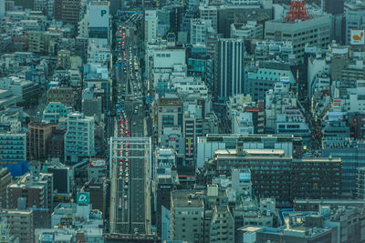 High angle view of buildings in city