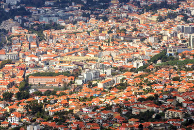 High angle view of buildings in city