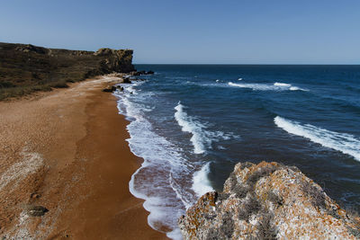 Scenic view of sea against clear sky