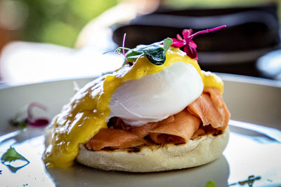 Close-up of cake in plate on table