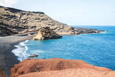 Scenic view of sea and rocks against sky