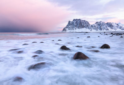 Scenic view of sea against sky during sunset