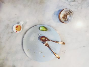 High angle view of drink on table