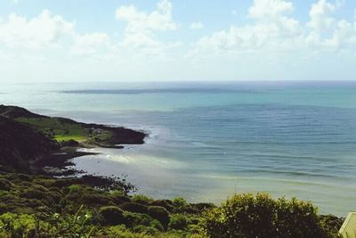 Scenic view of sea against cloudy sky