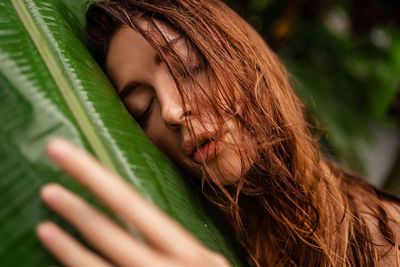 Young girl in a banana grove beauty