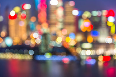 Defocused image of illuminated lights at night