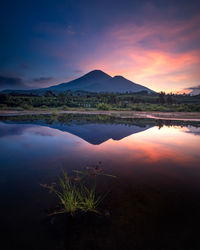 Scenic view of lake against sky during sunset