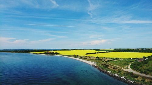 Scenic view of agricultural landscape against cloudy sky