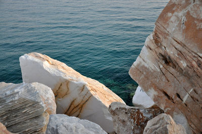 High angle view of rocks by sea