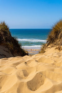 Scenic view of beach against clear sky