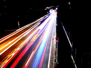 Light trails on road at night