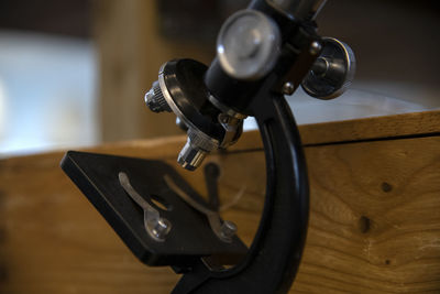 High angle view of faucet on table