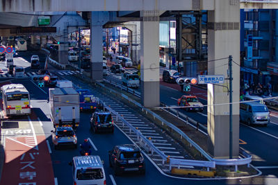 High angle view of cars on road in city