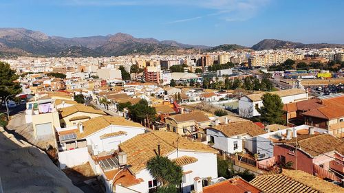 High angle view of townscape against sky