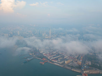 High angle view of buildings in city