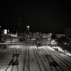 Railroad tracks at night